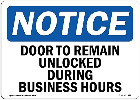 שלט הודעה על OSHA - דלת להישאר נעולה בשעות העסקים | מדבקות תווית ויניל | הגן על העסק שלך, אתר